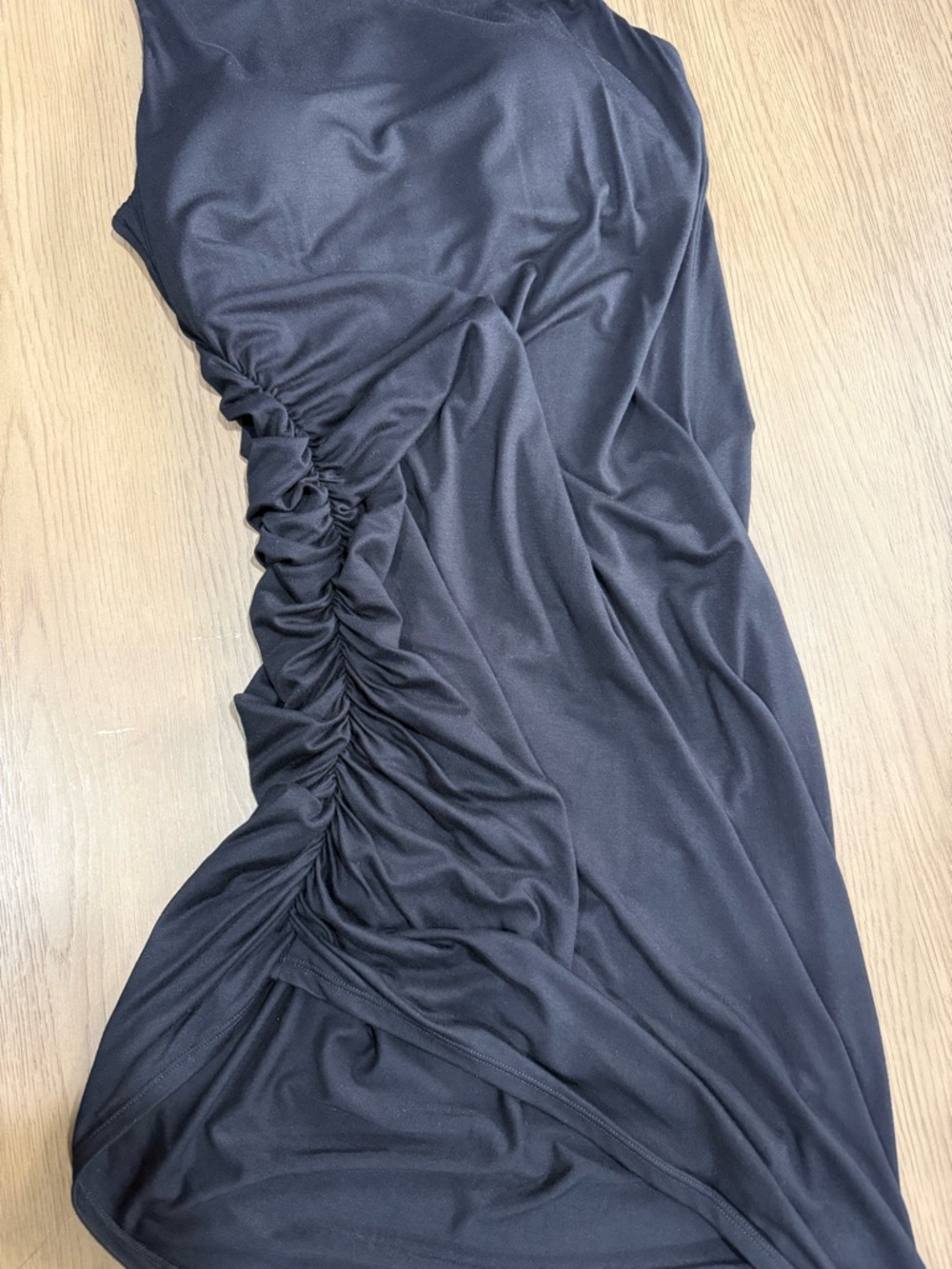 Halara Bodycon Midi Little Black Dress Ruched Side Stretch Minimalist Sexy Beach - Picture 12 of 13
